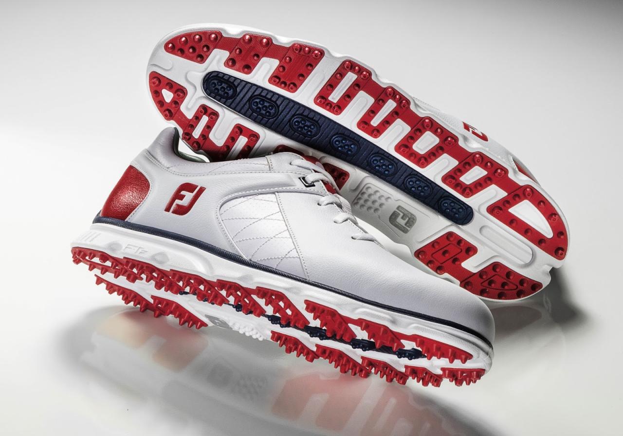 Red white blue golf shoes