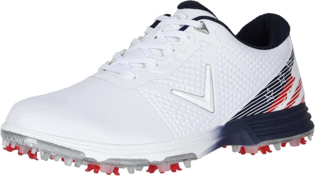 Red white blue golf shoes