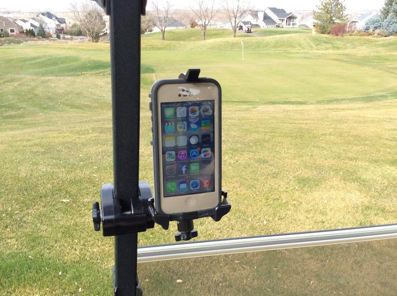 Golf cart cell phone holder