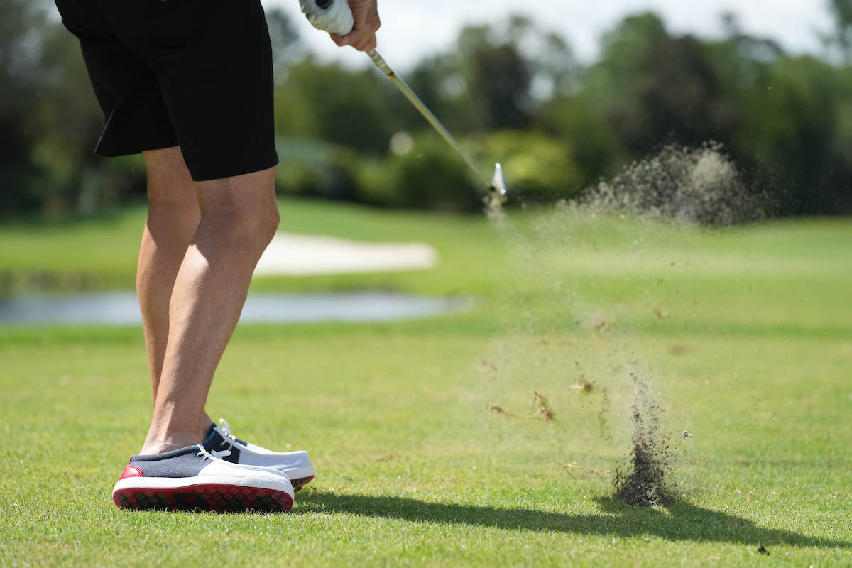 Red white and blue golf shoes